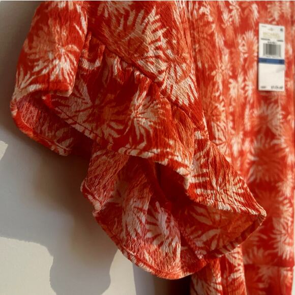 NWT Michael Kors Printed Tie-Waist Dress, Sangria Orange, Women's XL - Picture 6 of 8